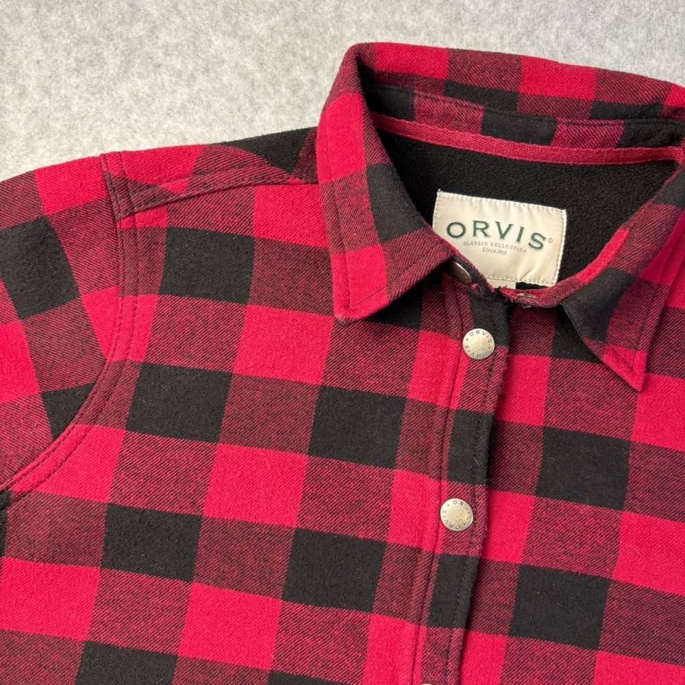 ORVIS Buffalo Plaid Fleece Lined Shirt Jacket Shacket  Red Black Women Size S CH - Picture 3 of 13